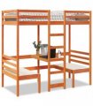 vidaXL Loft Bed Frame with Desk&Chairs Wax Brown 75x190cm