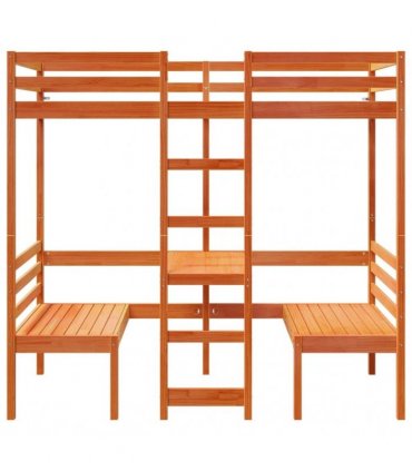 vidaXL Loft Bed Frame with Desk&Chairs Wax Brown 75x190cm