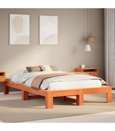 vidaXL Bed Frame without Mattress Wax Brown 135x190 cm Solid Wood Pine