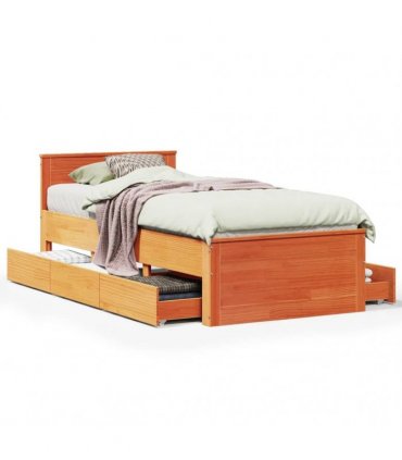 vidaXL Bed Frame without Mattress with Headboard Wax Brown 100x200 cm