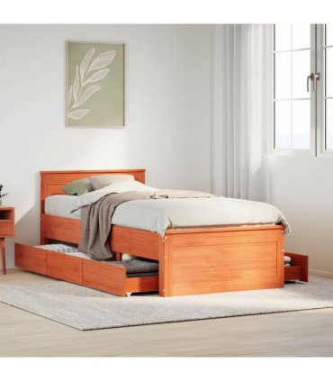 vidaXL Bed Frame without Mattress with Headboard Wax Brown 90x200 cm