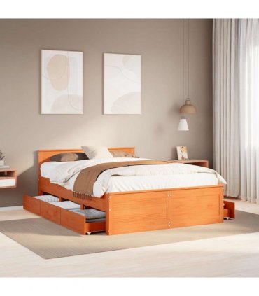 vidaXL Bed Frame without Mattress with Headboard Wax Brown 140x190 cm