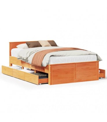 vidaXL Bed Frame without Mattress with Headboard Wax Brown 135x190 cm