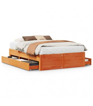 vidaXL Bed Frame without Mattress with Drawers Wax Brown 140x200 cm