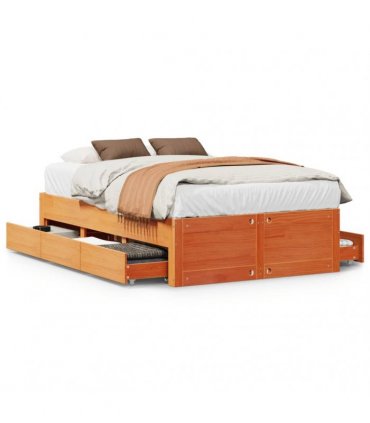 vidaXL Bed Frame without Mattress with Drawers Wax Brown 120x200 cm