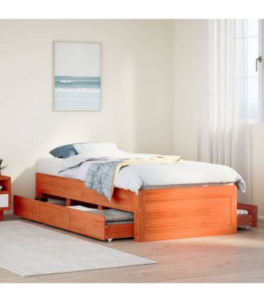 vidaXL Bed Frame without Mattress with Drawers Wax Brown 90x200 cm
