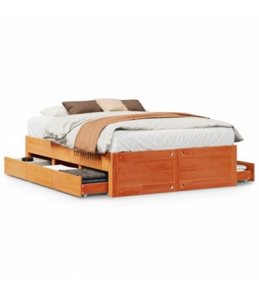 vidaXL Bed Frame without Mattress with Drawers Wax Brown 140x190 cm