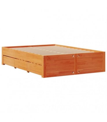 vidaXL Bed Frame without Mattress with Drawers Wax Brown 140x190 cm