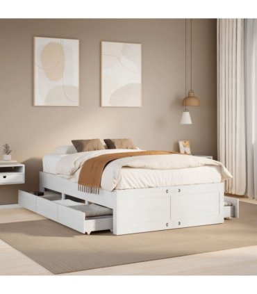 vidaXL Bed Frame without Mattress with Drawers White 135x190 cm