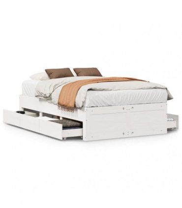 vidaXL Bed Frame without Mattress with Drawers White 135x190 cm