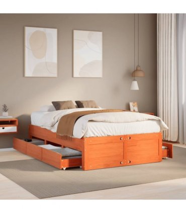 vidaXL Bed Frame without Mattress with Drawers Wax Brown 120x190 cm