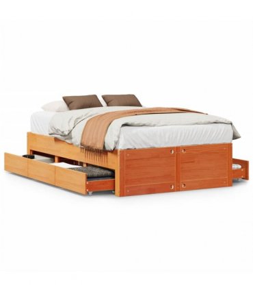 vidaXL Bed Frame without Mattress with Drawers Wax Brown 120x190 cm