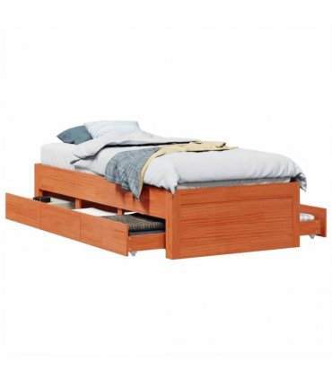 vidaXL Bed Frame without Mattress with Drawers Wax Brown 90x190 cm