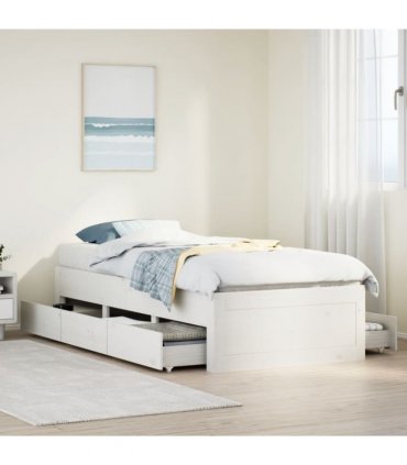 vidaXL Bed Frame without Mattress with Drawers White 75x190 cm