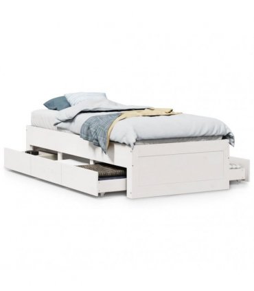vidaXL Bed Frame without Mattress with Drawers White 75x190 cm