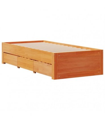 vidaXL Bed Frame without Mattress with Drawers Wax Brown 75x190 cm