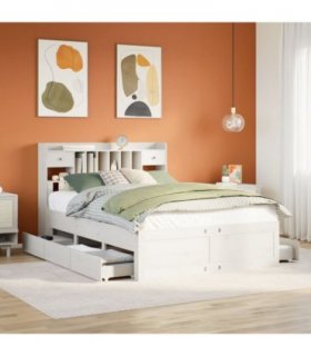 vidaXL Bookcase Bed without Mattress White 140x200 cm Solid Wood Pine