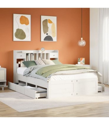 vidaXL Bookcase Bed without Mattress White 140x200 cm Solid Wood Pine