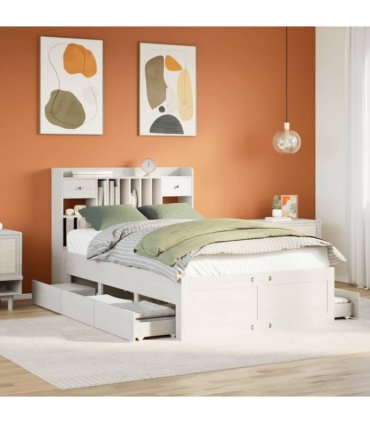 vidaXL Bookcase Bed without Mattress White 135x190 cm Solid Wood Pine