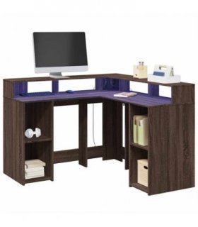 vidaXL Desk with LED Lights Brown Oak 130x130x91 cm Engineered Wood