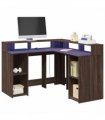vidaXL Desk with LED Lights Brown Oak 130x130x91 cm Engineered Wood