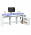 vidaXL Desk with LED Lights White 200x104x91 cm Engineered Wood