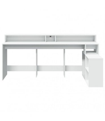 vidaXL Desk with LED Lights White 200x104x91 cm Engineered Wood