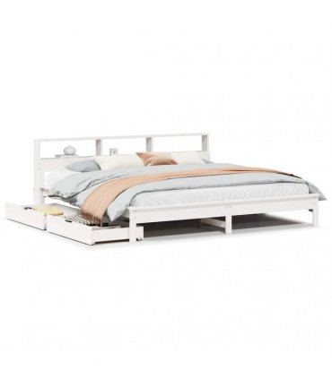 vidaXL Bookcase Bed without Mattress White 200x200 cm Solid Wood Pine