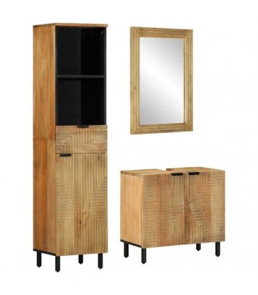 vidaXL 3 Piece Bathroom Furniture Set Brown Solid Wood Mango