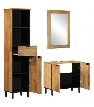 vidaXL 3 Piece Bathroom Furniture Set Brown Solid Wood Mango