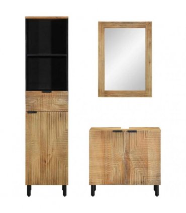 vidaXL 3 Piece Bathroom Furniture Set Brown Solid Wood Mango