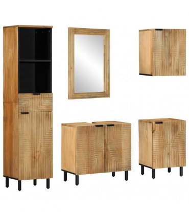 vidaXL 5 Piece Bathroom Furniture Set Brown Solid Wood Mango