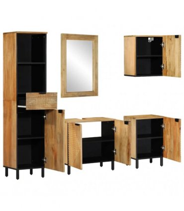 vidaXL 5 Piece Bathroom Furniture Set Brown Solid Wood Mango