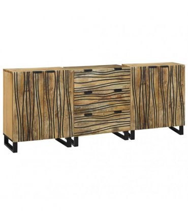 vidaXL Sideboard Set 3 pcs Natural 180 x 33 x 75 cm Solid Mango Wood