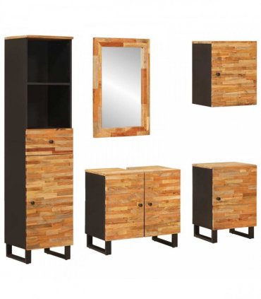 vidaXL Bathroom Sets 5 pcs Natural Solid Mango Wood