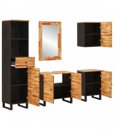 vidaXL Bathroom Sets 5 pcs Natural Solid Mango Wood