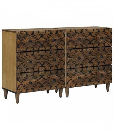 vidaXL Sideboard 2 pcs 120 x 33 x 75 cm Solid Mango Wood Brown