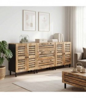 vidaXL Storage Cabinets 3 pcs 180 x 33 x 75 cm Solid Mango Wood