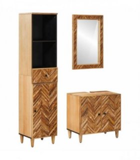 vidaXL Bathroom Cabinet Set 3 pcs 62 x 33 x 58 cm Solid Mango Wood