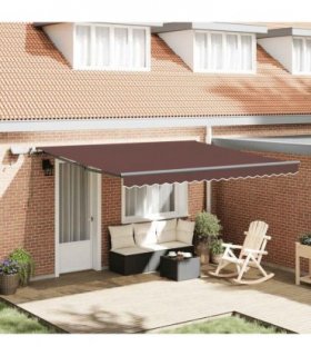 vidaXL Manual Awning with Solar LED 4 x 3 m Brown 100% Polyester