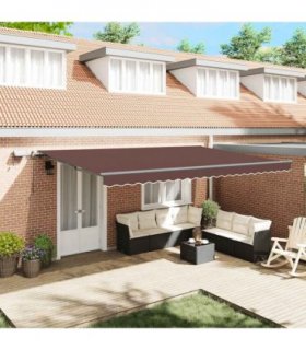 vidaXL Manual Awning with Solar LED 5 x 3 m Brown 100% Polyester