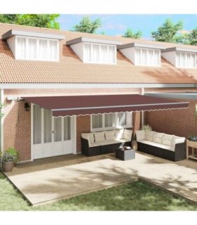 vidaXL Manual Awning with Solar LED 6 x 3 m Brown 100% Polyester