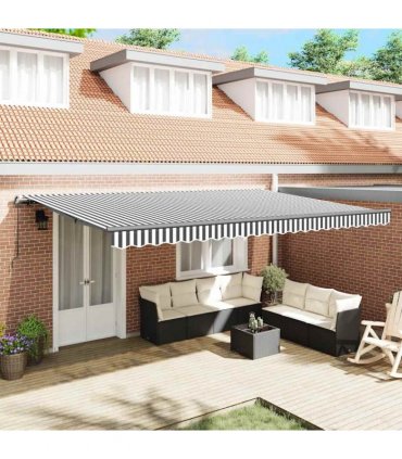 vidaXL Manual Awning 5 x 3 m Anthracite and White Stripe