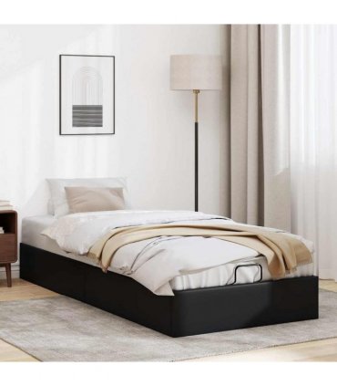 vidaXL Ottoman Bed Frame without Mattress Black Single Faux Leather