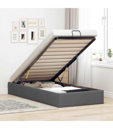 vidaXL Ottoman Bed Frame without Mattress Dark Grey Single Fabric