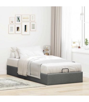 vidaXL Ottoman Bed Frame without Mattress Dark Grey Single Fabric