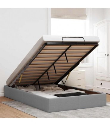 vidaXL Ottoman Bed Frame without Mattress Light Grey Double Fabric
