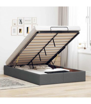 vidaXL Ottoman Bed Frame without Mattress Dark Grey Double Fabric
