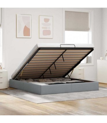 vidaXL Ottoman Bed Frame without Mattress Light Grey Super King Fabric