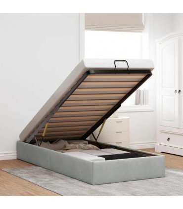 vidaXL Ottoman Bed Frame No Mattress Light Grey Single Velvet